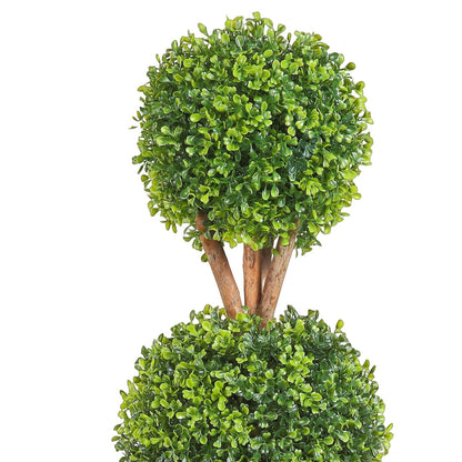 Konstgjorda topiaries buxbomsträd, 48 tum höga (2 stycken), 3 kulformade faux topiaries växt med planteringar, grön feaux planta med utbytbara löv och port för dekorativ inomhus/utomhus/trädgård