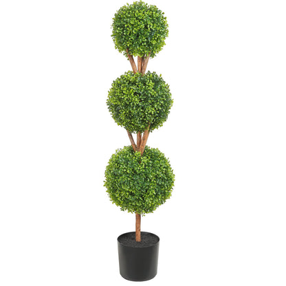 Konstgjorda topiaries buxbomsträd, 48 tum höga (2 stycken), 3 kulformade faux topiaries växt med planteringar, grön feaux planta med utbytbara löv och port för dekorativ inomhus/utomhus/trädgård