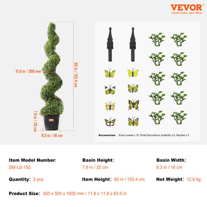 2-pack 5' konstgjord buxbom Topiary Tree Faux Plant UV-dekor inom/utomhus