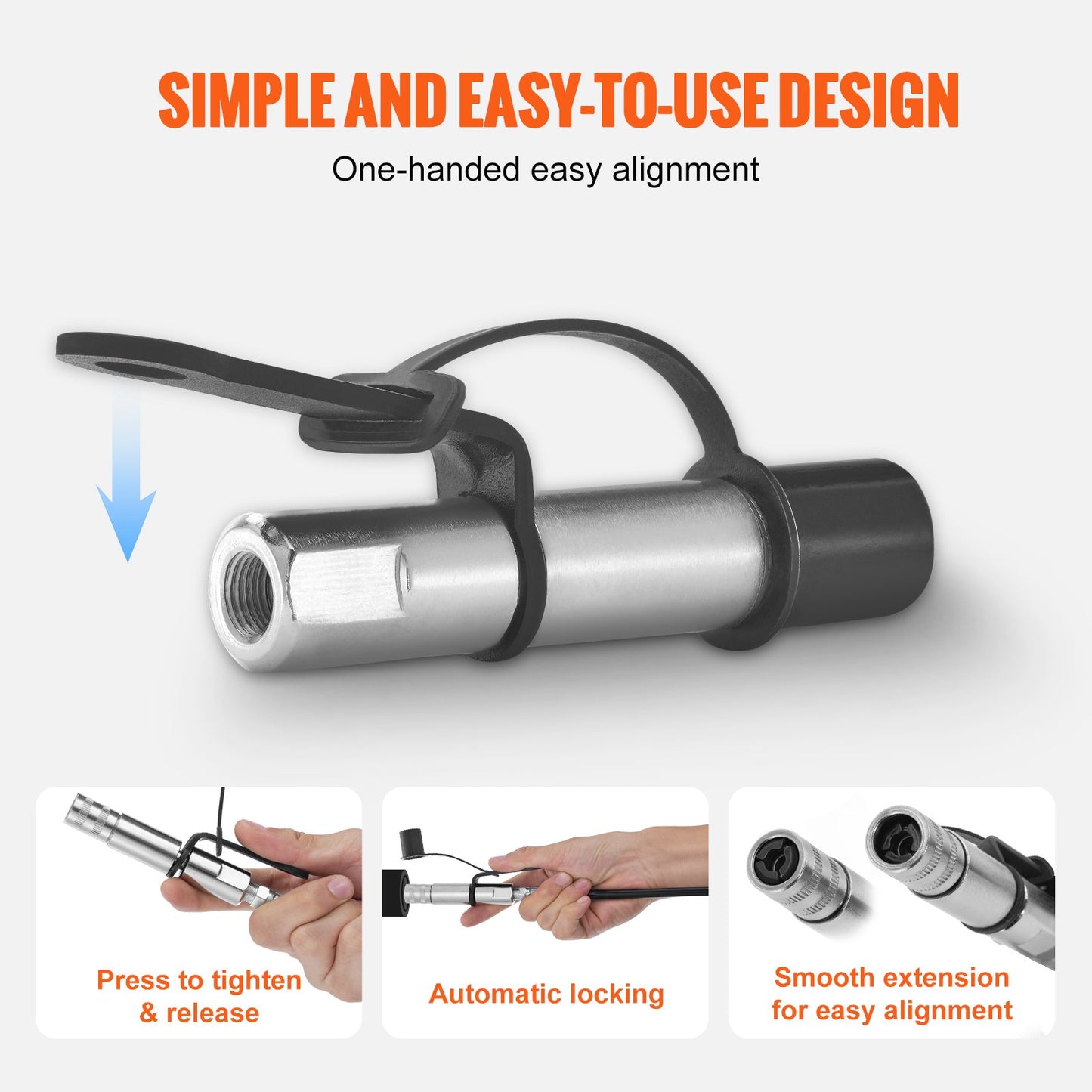 Grease Gun Coupling, 10,000 PSI High Pressure, 3-Jaw Locking, Quick Connect Grease Gun Tip with Hose/Zerk Fittings Cleaning/Leak Proof Cap, Compatible with All Grease Guns 1/8" NPT Grease Nipples