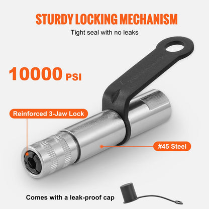 Grease Gun Coupler 2 PCS, 10000 PSI High Pressure, 3-Jaw Locking, Quick Release Grease Gun Tip with Hose/Zerk Fittings Cleaner/Leak-Proof Cap, Compatible with All Grease Guns 1/8" NPT Fittings