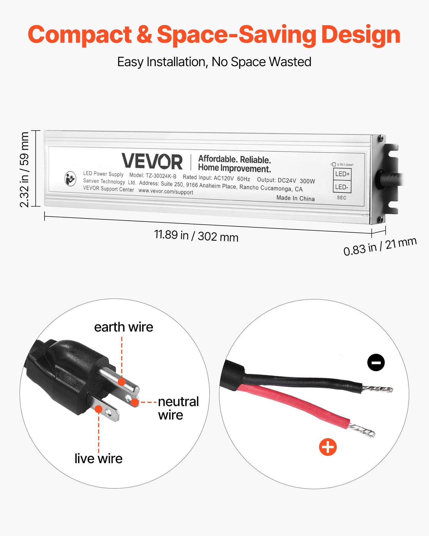 LED Driver 300 Watts, 24V DC, Waterproof IP67 Low Voltage Power Supply Transformer, AC to DC Converter with Plug, Aluminum Alloy Housing, Easy Installation, for Indoor Outdoor LED Strip Lights