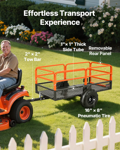 Garden Utility Trailer, 22 Cu. Ft. & 1600lbs, ATV UTV Trailer, Tow Behind Steel Dump Trailers, Removable Rear Panel, Heavy Duty Pull Behind Yard Trailers for Lawn Mower Tractor Garden Waste