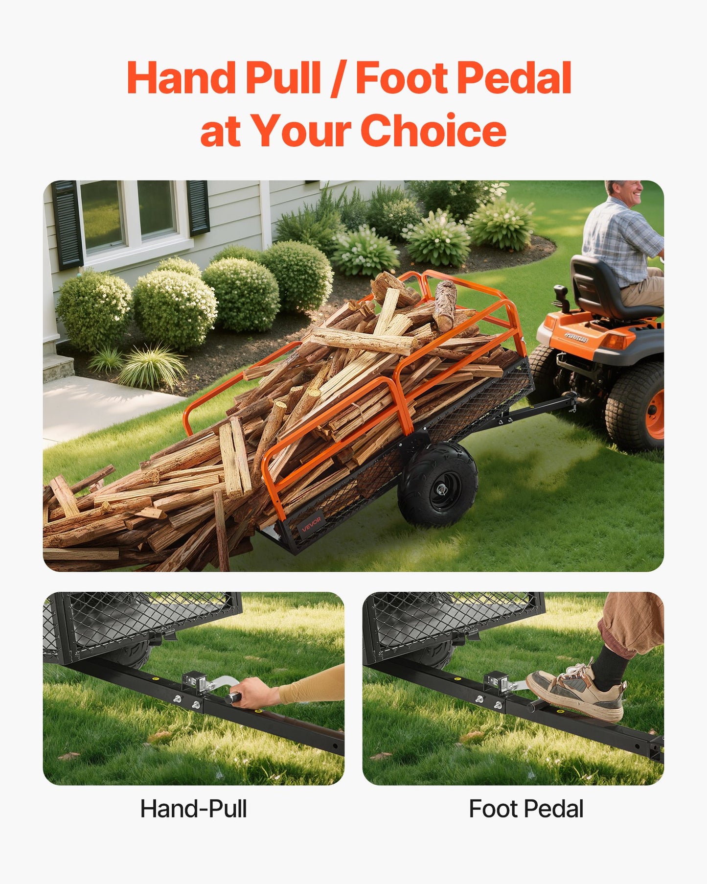 Garden Utility Trailer, 22 Cu. Ft. & 1600lbs, ATV UTV Trailer, Tow Behind Steel Dump Trailers, Removable Rear Panel, Heavy Duty Pull Behind Yard Trailers for Lawn Mower Tractor Garden Waste