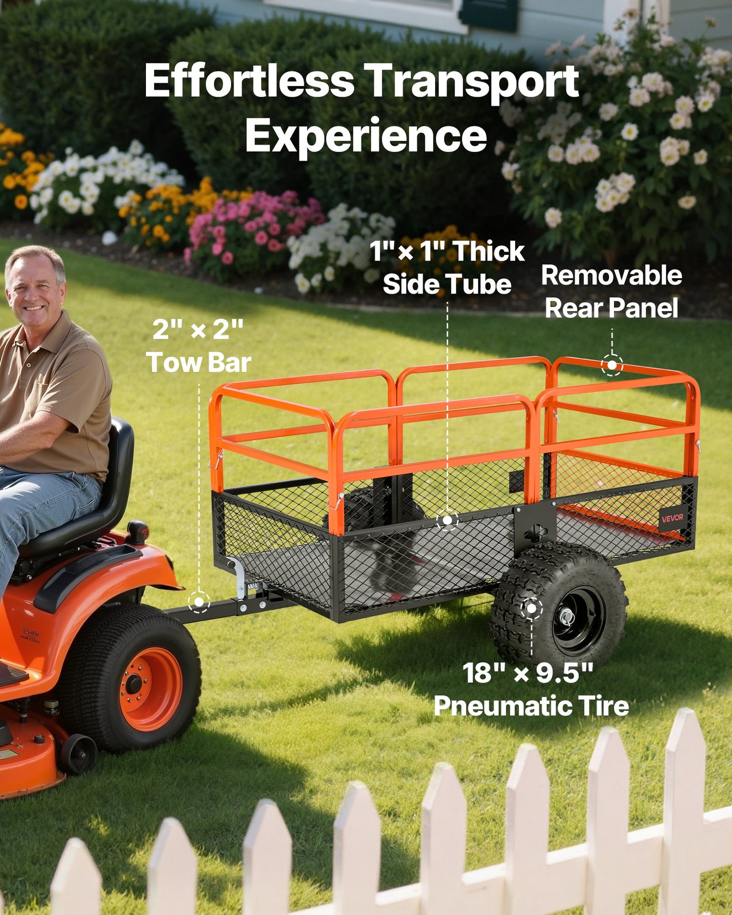 Garden Utility Trailer, 28 Cu. Ft. & 1800lbs, ATV UTV Trailer, Tow Behind Steel Dump Trailers, Removable Rear Panel, Heavy Duty Pull Behind Yard Trailers for Lawn Mower Tractor Garden Waste