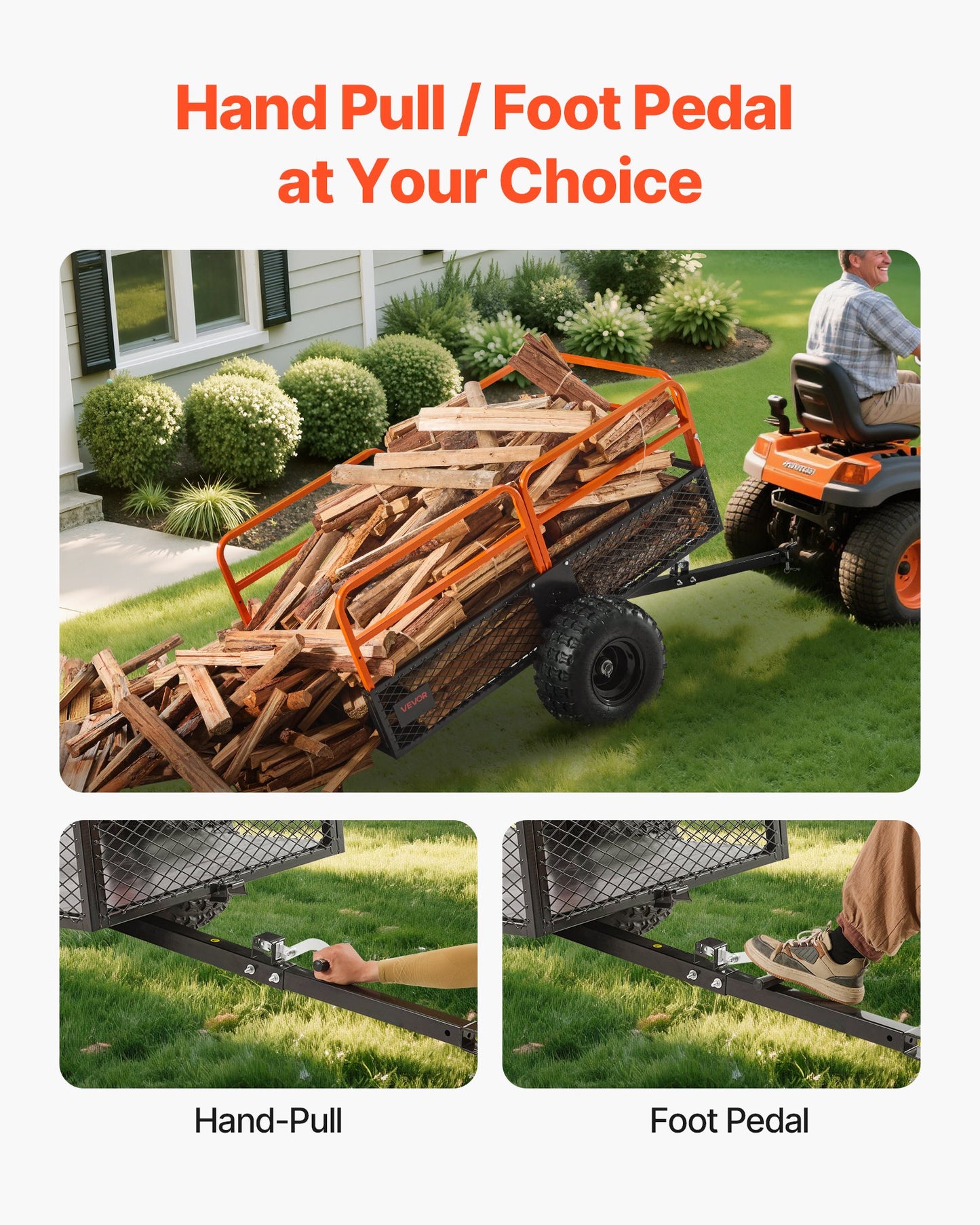 Garden Utility Trailer, 28 Cu. Ft. & 1800lbs, ATV UTV Trailer, Tow Behind Steel Dump Trailers, Removable Rear Panel, Heavy Duty Pull Behind Yard Trailers for Lawn Mower Tractor Garden Waste