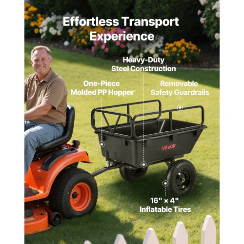 Muldenkipper 500 lbs 10 cu. ft gezogen hinter Kunststoffanhänger für ATV Garten