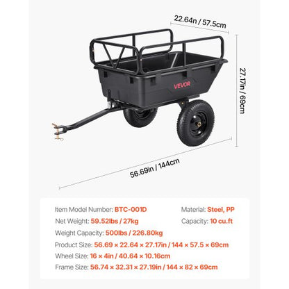 Muldenkipper 500 lbs 10 cu. ft gezogen hinter Kunststoffanhänger für ATV Garten