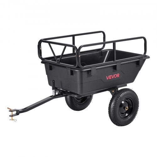 Garden Utility Trailer, 10 Cu. Ft 500lbs, ATV UTV Hauling Trailer, Tow Behind Poly Dump Cart with 16" Tires, Hand Pull or Foot Pedal, Heavy Duty Yard Trailers for Lawn Mower Tractor Garden Waste