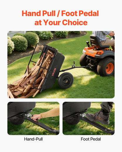 Garden Utility Trailer, 10 Cu. Ft 500lbs, ATV UTV Hauling Trailer, Tow Behind Poly Dump Cart with 16" Tires, Hand Pull or Foot Pedal, Heavy Duty Yard Trailers for Lawn Mower Tractor Garden Waste