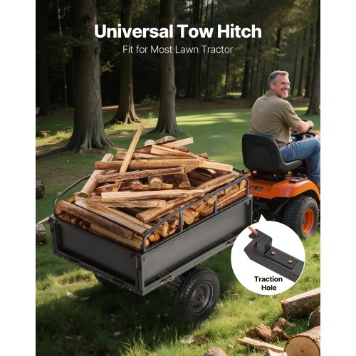 ståltippvagn 10 kubikfot 500 lb för ATV/UTV-släpvagn bakom kraftiga fordon