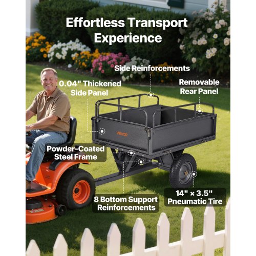 ståltippvagn 10 kubikfot 500 lb för ATV/UTV-släpvagn bakom kraftiga fordon