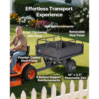 ståltippvagn 10 kubikfot 500 lb för ATV/UTV-släpvagn bakom kraftiga fordon