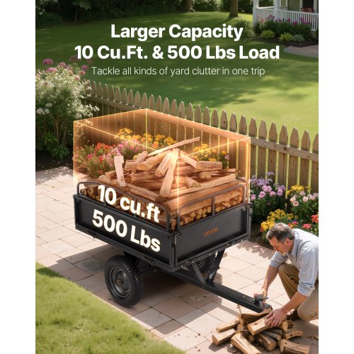 ståltippvagn 10 kubikfot 500 lb för ATV/UTV-släpvagn bakom kraftiga fordon