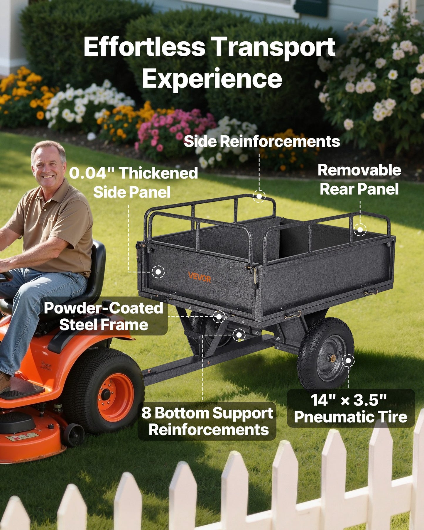 Garden Utility Trailer, 10 Cu. Ft & 500lbs Capacity, ATV UTV Hauling Trailer, Tow Behind Steel Dump Cart with 14" Tires, Hand Pull or Foot Pedal, Heavy Duty Yard Trailers for Lawn Mower Tractor