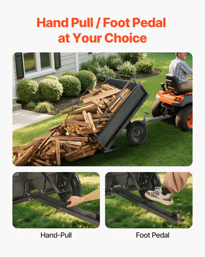 Garden Utility Trailer, 10 Cu. Ft & 500lbs Capacity, ATV UTV Hauling Trailer, Tow Behind Steel Dump Cart with 14" Tires, Hand Pull or Foot Pedal, Heavy Duty Yard Trailers for Lawn Mower Tractor