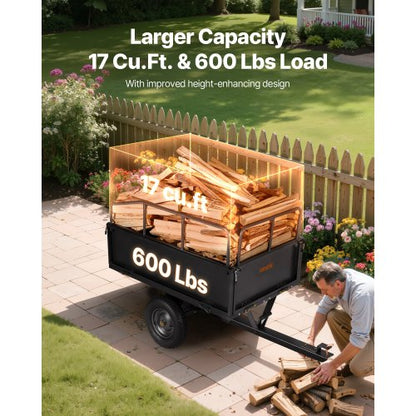 steel dump trailer 17 cubic feet 600 lb for ATV/UTV trailer behind heavy load