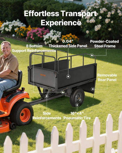 Garden Utility Trailer, 17 Cu. Ft & 600lbs Capacity, ATV UTV Hauling Trailer, Tow Behind Steel Dump Cart with 16" Tires, Hand Pull or Foot Pedal, Heavy Duty Yard Trailers for Lawn Mower Tractor