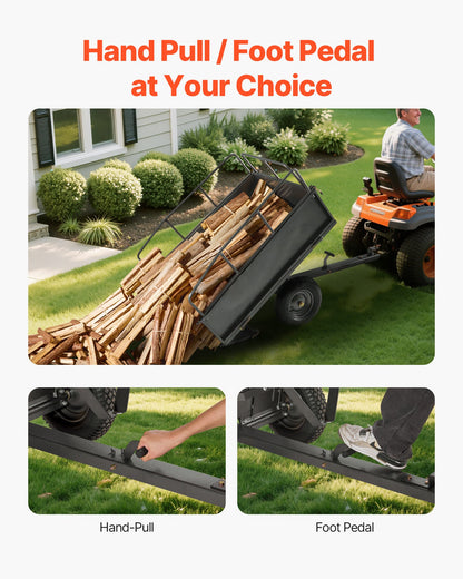 Garden Utility Trailer, 17 Cu. Ft & 600lbs Capacity, ATV UTV Hauling Trailer, Tow Behind Steel Dump Cart with 16" Tires, Hand Pull or Foot Pedal, Heavy Duty Yard Trailers for Lawn Mower Tractor