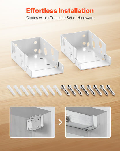 Box Mounting Brackets, 2 Pcs, Box Blind Bracket for Window Blinds, Fit for 1.5 x 2.25 inch Headrails, with Self-Tapping Screws and Expansion Tubes, Sturdy Iron, for Blinds Installation, White