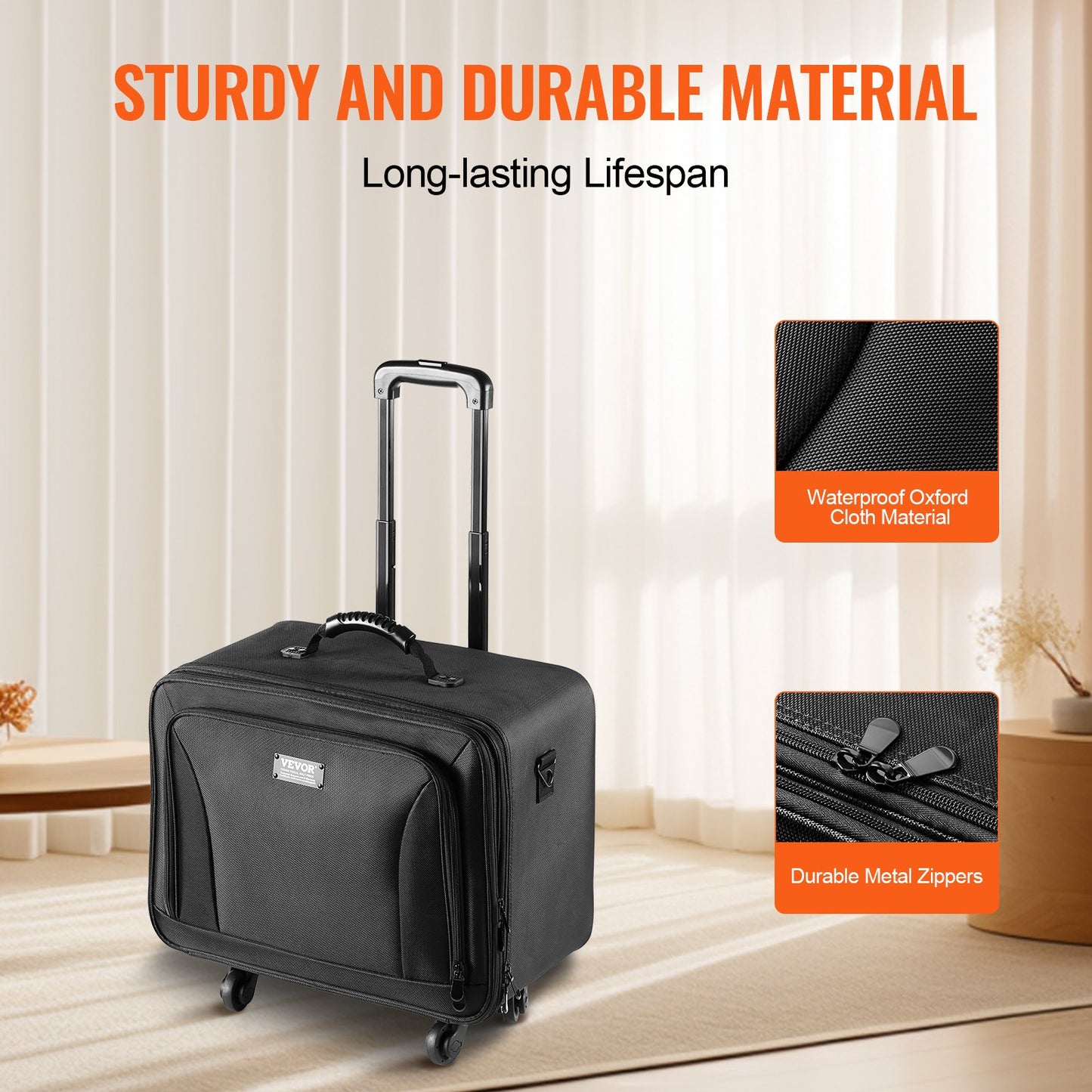 Rollbarer Make-up-Koffer mit großem Stauraum, 3 Ebenen, bequem zu tragen mit Griff, Rädern, Riemen, professionelle Make-up-Aufbewahrungsbox, Make-up-Halter, wasserdichtes Oxford-Gewebe, Schwarz