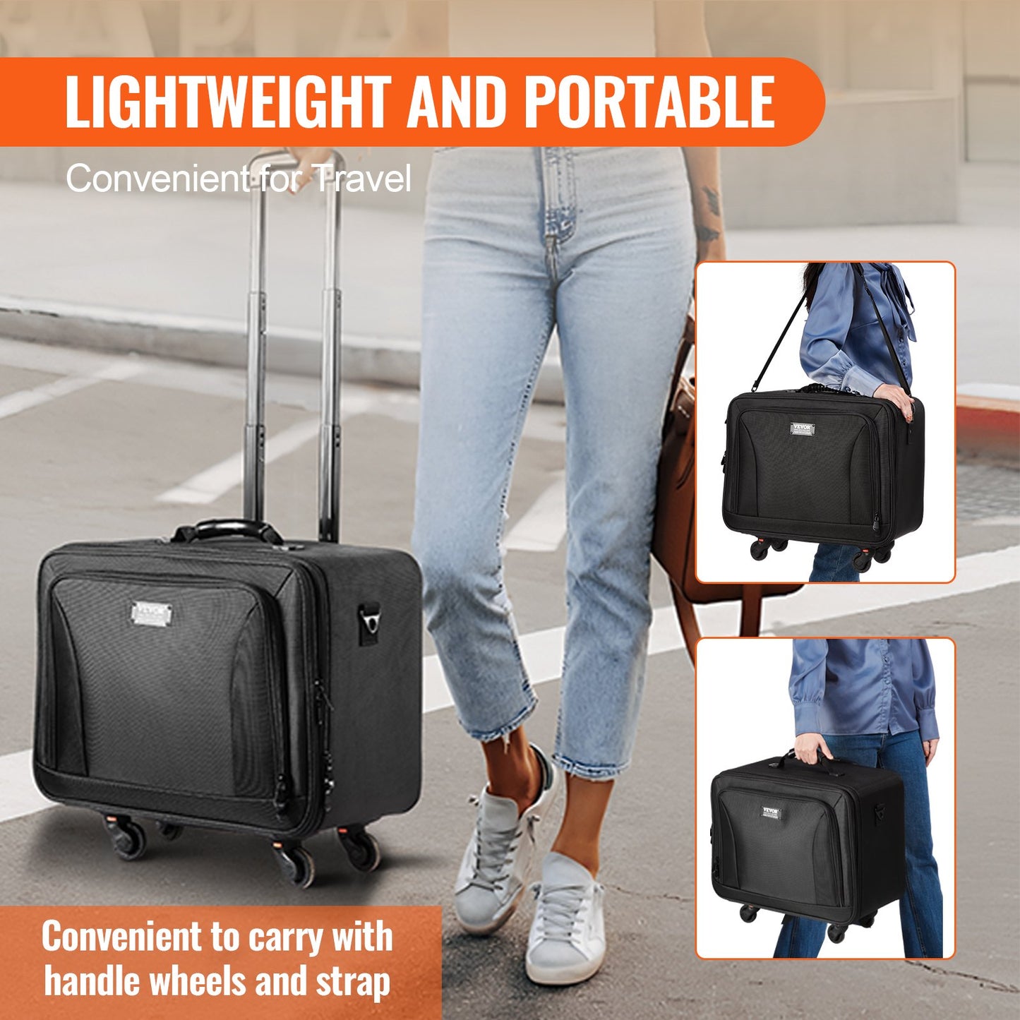 Rollbarer Make-up-Koffer mit großem Stauraum, 3 Ebenen, bequem zu tragen mit Griff, Rädern, Riemen, professionelle Make-up-Aufbewahrungsbox, Make-up-Halter, wasserdichtes Oxford-Gewebe, Schwarz