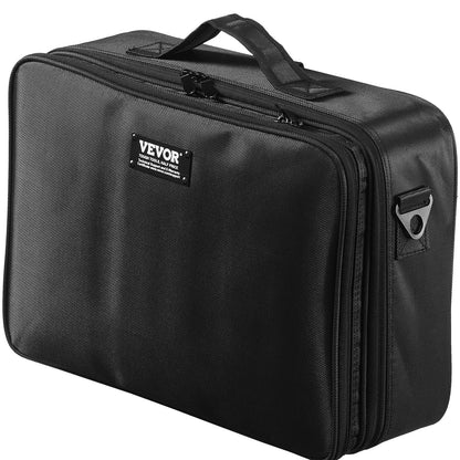 Schminkkoffer mit großem Stauraum, 3 Ebenen, praktischer Tragegriff, Riemen, professionelle wasserdichte Oxford-Schminkbox, robuster Schminkkoffer, Schwarz