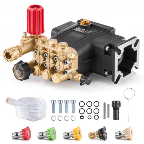Pressure Washer Pump, 3/4" Shaft Horizontal Triplex Plunger, 3300 PSI, 2.5GPM, Replacement Power Washer Pumps Kit with 5 Nozzles, Compatible with Simpson MorFlex 40224, 40225, 40226, Santoprene