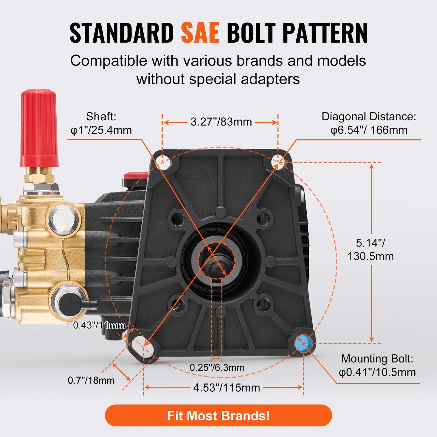 Pressure Washer Pump, 1" Shaft Horizontal Triplex Plunger, 4400 PSI, 4.4GPM, Replacement Power Washer Pumps Kit with 5 Nozzles, Compatible with Simpson MorFlex 40224, 40225, 40226, Santoprene