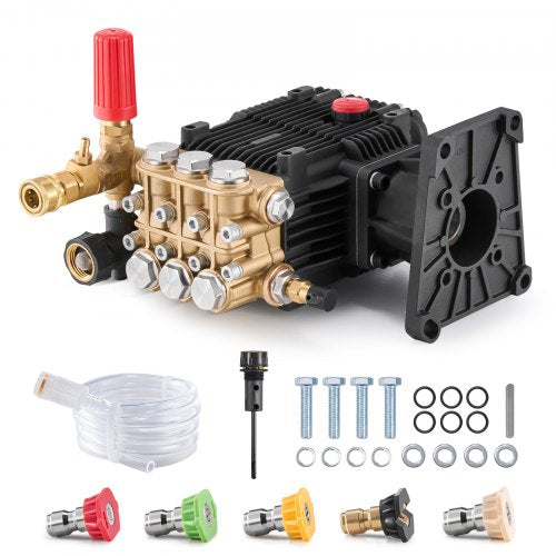 Pressure Washer Pump, 1" Shaft Horizontal Triplex Plunger, 4300 PSI, 4.4GPM, Replacement Power Washer Pumps Kit with 5 Nozzles, Compatible with Simpson MorFlex 40224, 40225, 40226, Santoprene