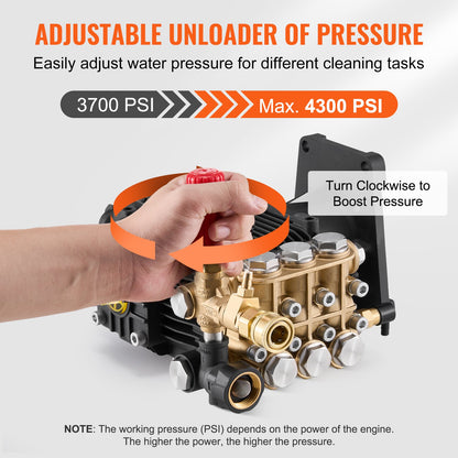 Pressure Washer Pump, 1" Shaft Horizontal Triplex Plunger, 4300 PSI, 4.4GPM, Replacement Power Washer Pumps Kit with 5 Nozzles, Compatible with Simpson MorFlex 40224, 40225, 40226, Santoprene