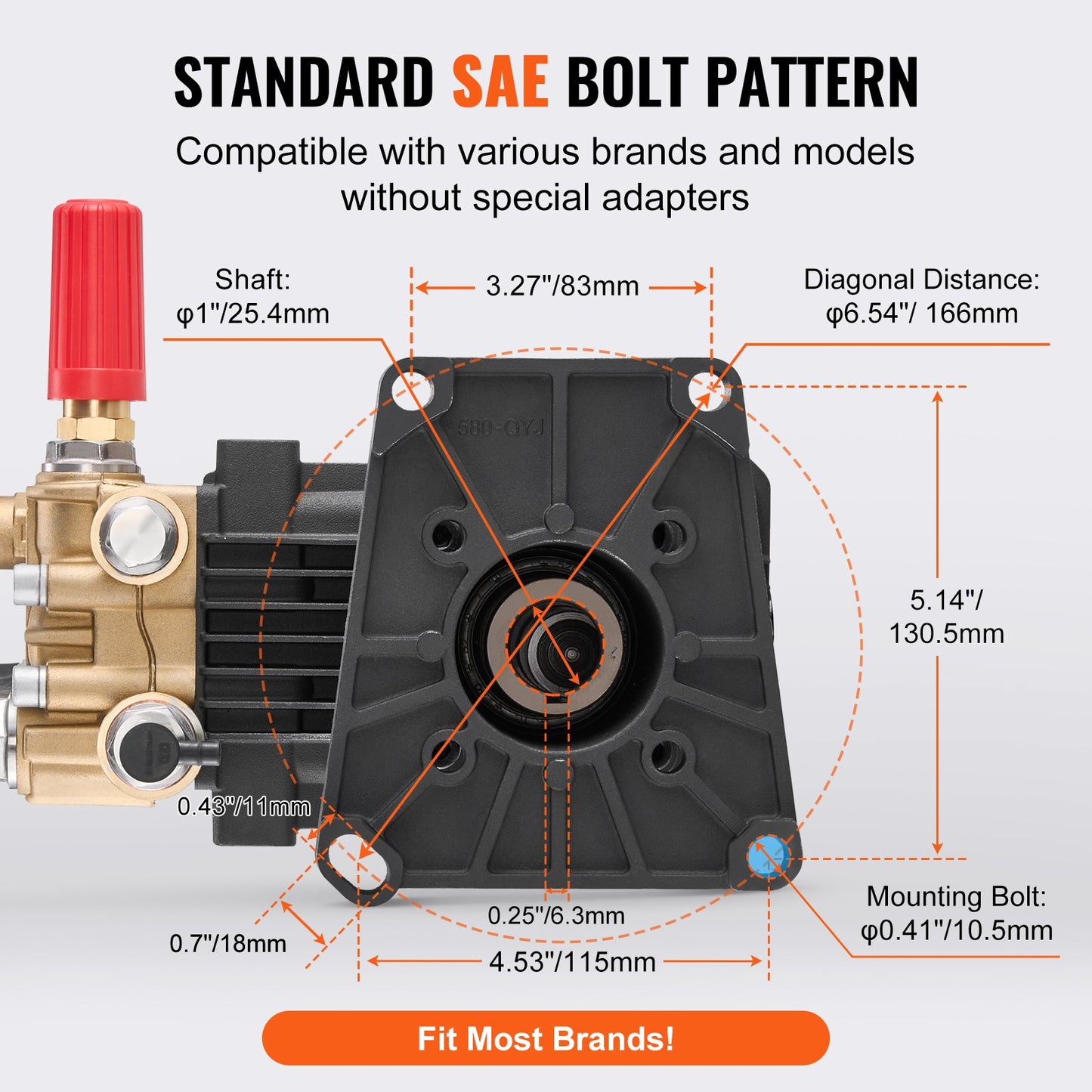 Pressure Washer Pump, 1" Shaft Horizontal Triplex Plunger, 4300 PSI, 4.4GPM, Replacement Power Washer Pumps Kit with 5 Nozzles, Compatible with Simpson MorFlex 40224, 40225, 40226, Santoprene