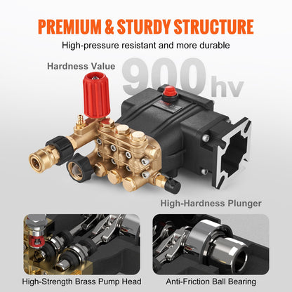 Pressure Washer Pump, 3/4" Shaft Horizontal Triplex Plunger, 3700 PSI, 2.5 GPM, Replacement Power Washer Pumps Kit, Parts Washer Pump, Compatible with Simpson MorFlex Models 40224, 40225, 40226
