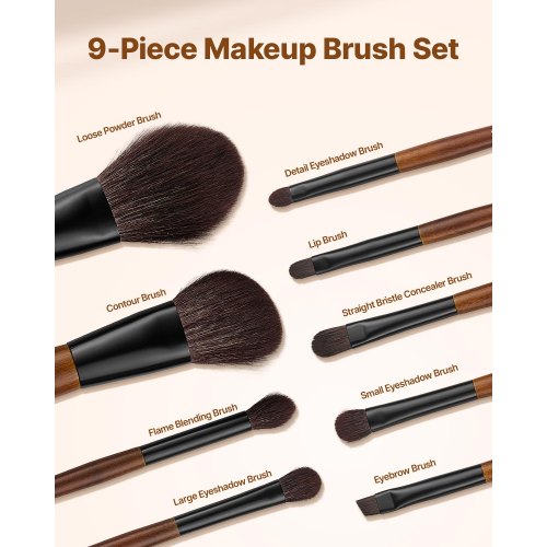 9-PIECE Makeup Brush Set for Foundation, Eyeshadow and Soft Brushes