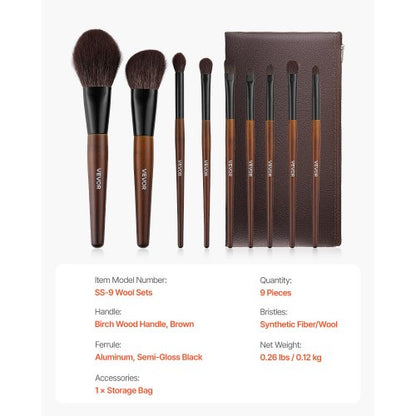 9-PIECE Makeup Brush Set for Foundation, Eyeshadow and Soft Brushes