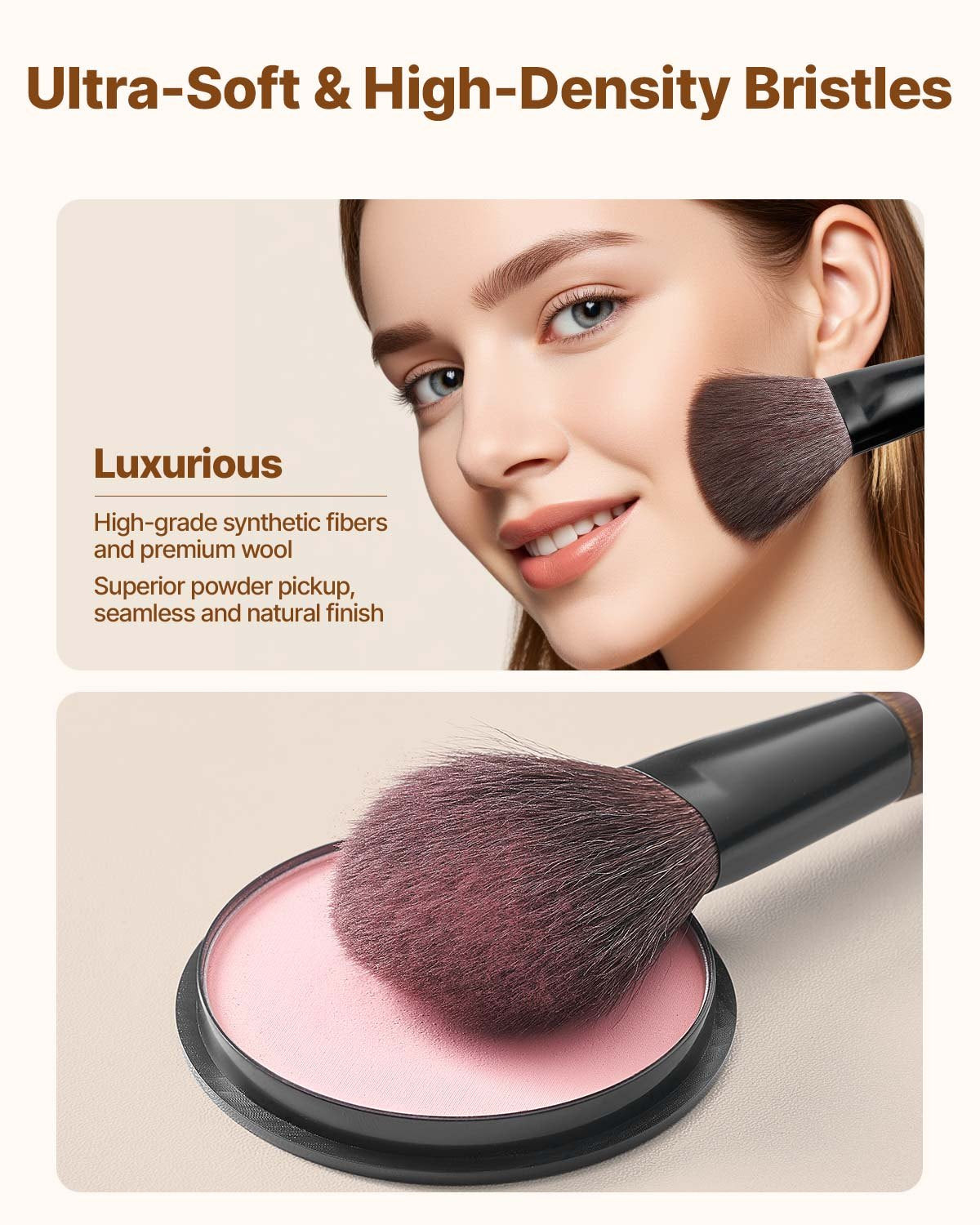 9-Piece Makeup Brush Set for Foundation Blending Eyeshadow, Professional Makeup Brush Kit with Soft Natural Wool & Vegan Synthetic Bristles, Ergonomic Wood Handle, Travel-Friendly Storage Bag