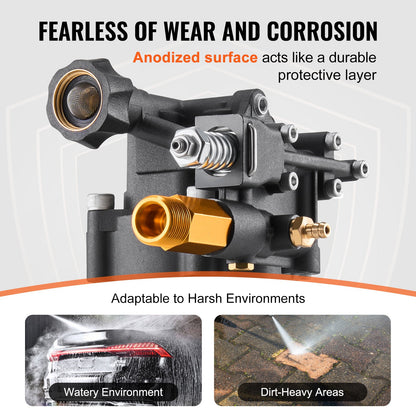 Pressure Washer Pump, 3/4" Shaft Horizontal, 3500 PSI, 2.5GPM, Replacement Power Washer Pumps Kit with 5 Nozzles, Hardware and Siphon Tube, Compatible with Simpson, Honda, Troy-Bilt, Generac