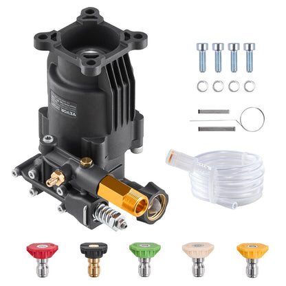 Pressure Washer Pump, 3/4" Shaft Horizontal, 3500 PSI, 2.5GPM, Replacement Power Washer Pumps Kit with 5 Nozzles, Hardware and Siphon Tube, Compatible with Simpson, Honda, Troy-Bilt, Generac