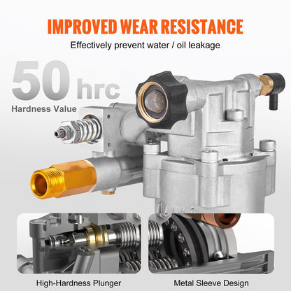 Pressure Washer Pump, 3/4" Shaft Horizontal, 3400 PSI, 2.5 GPM, Replacement Power Washer Pumps Kit, Parts Washer Pump, Compatible with Honda, Simpson, RYOBI, Briggs & Stratton, Subaru, Craftsman