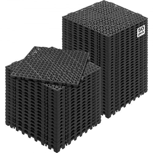 Interlocking Tile 50PCS Black, Drainage Tiles 12" x 12" Splicing, Soft PVC Interlocking Drainage Floor Tiles, Non-Slip Drainage Holes for Restroom, Bathroom, Kitchen, Pool, Wet Areas