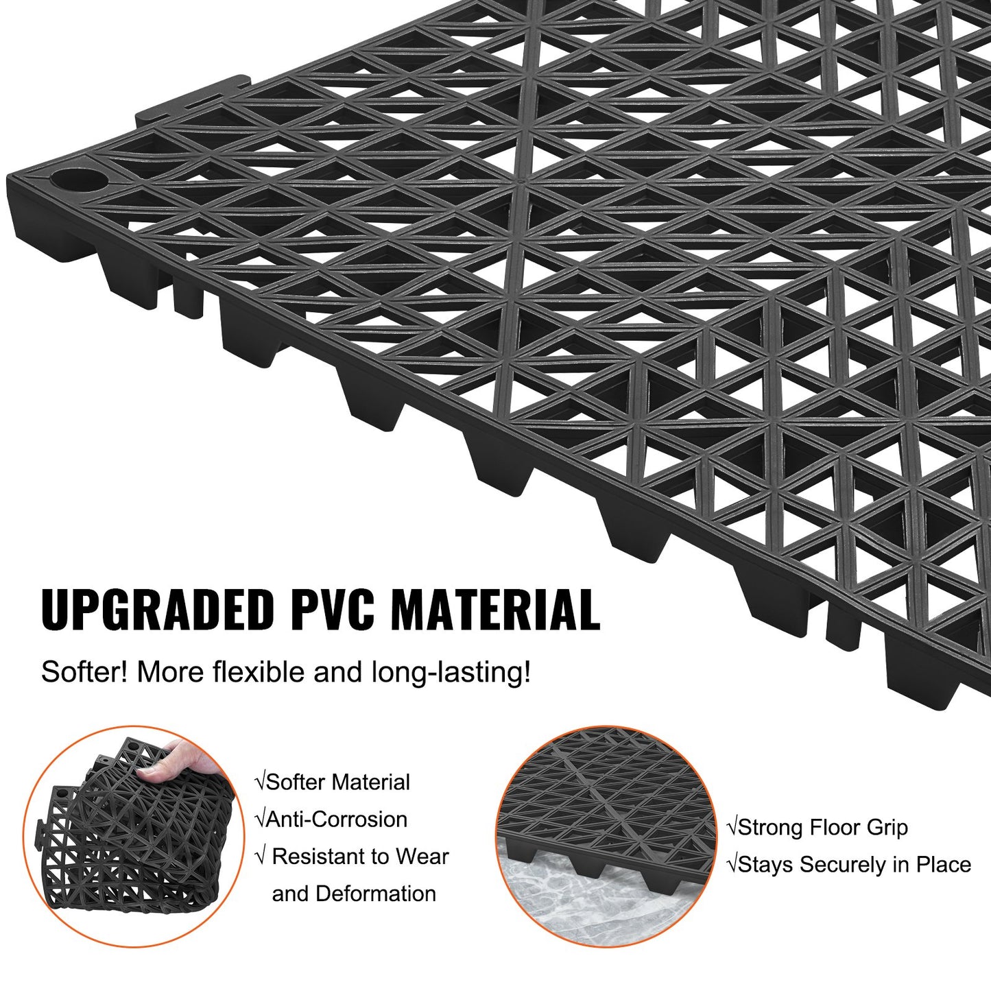 Interlocking Tile 50PCS Black, Drainage Tiles 12" x 12" Splicing, Soft PVC Interlocking Drainage Floor Tiles, Non-Slip Drainage Holes for Restroom, Bathroom, Kitchen, Pool, Wet Areas