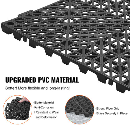 Interlocking Tile 50PCS Black, Drainage Tiles 12" x 12" Splicing, Soft PVC Interlocking Drainage Floor Tiles, Non-Slip Drainage Holes for Restroom, Bathroom, Kitchen, Pool, Wet Areas