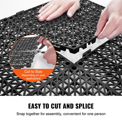 Interlocking Tile 50PCS Black, Drainage Tiles 12" x 12" Splicing, Soft PVC Interlocking Drainage Floor Tiles, Non-Slip Drainage Holes for Restroom, Bathroom, Kitchen, Pool, Wet Areas