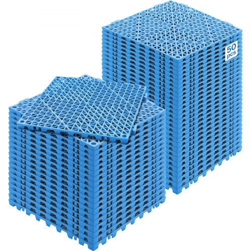 Interlocking Tile 50PCS Blue, Drainage Tiles 12" x 12" Splicing, Soft PVC Interlocking Drainage Floor Tiles, Non-Slip Drainage Holes for Restroom, Bathroom, Kitchen, Pool, Wet Areas