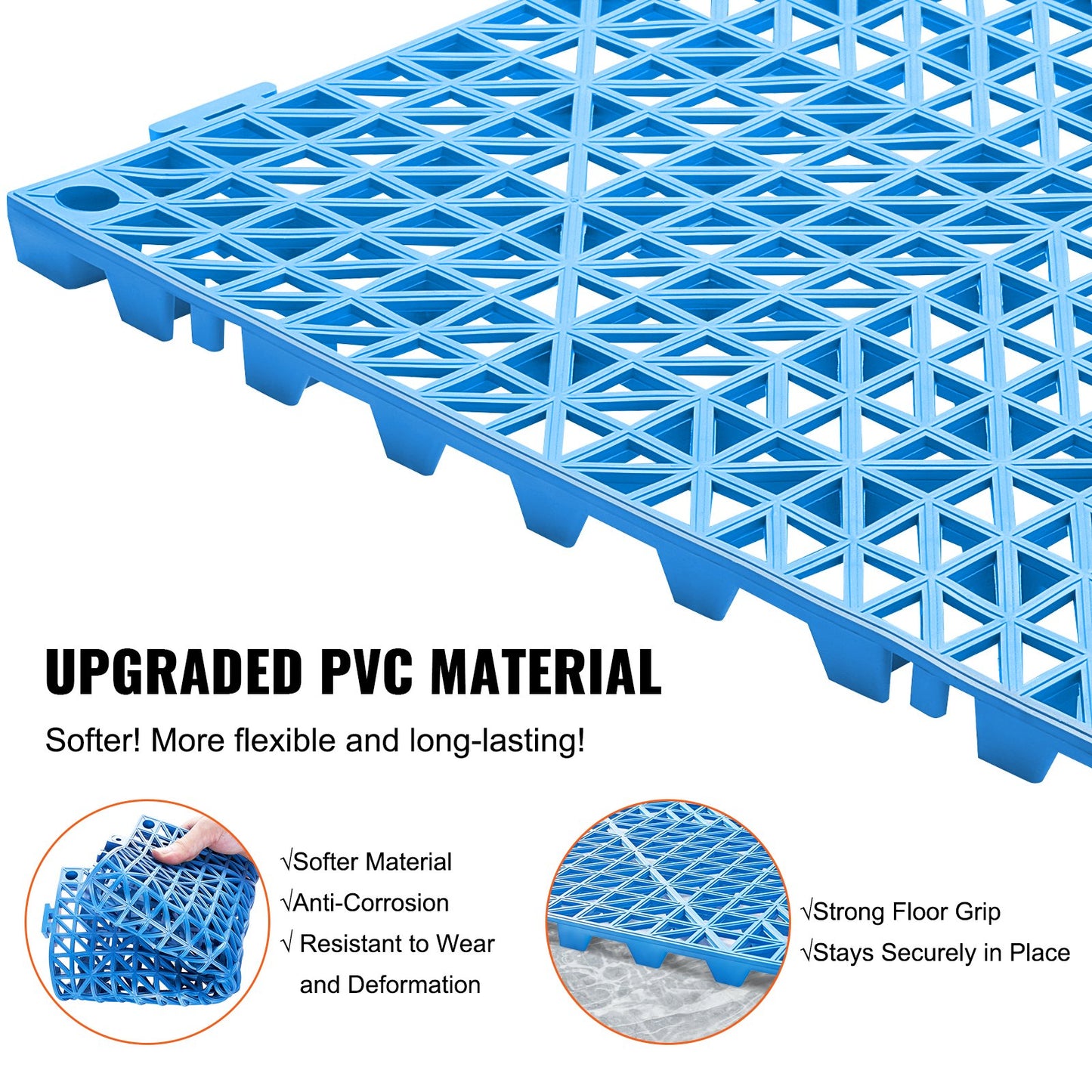 Interlocking Tile 50PCS Blue, Drainage Tiles 12" x 12" Splicing, Soft PVC Interlocking Drainage Floor Tiles, Non-Slip Drainage Holes for Restroom, Bathroom, Kitchen, Pool, Wet Areas