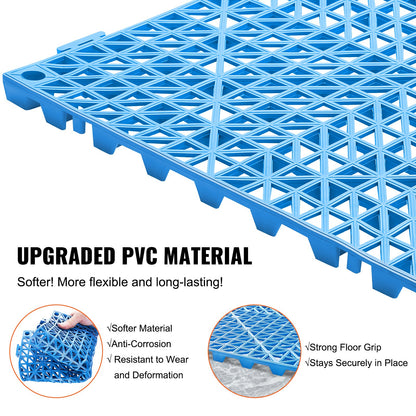 Interlocking Tile 50PCS Blue, Drainage Tiles 12" x 12" Splicing, Soft PVC Interlocking Drainage Floor Tiles, Non-Slip Drainage Holes for Restroom, Bathroom, Kitchen, Pool, Wet Areas