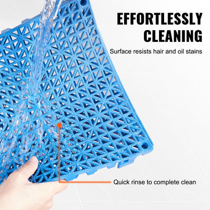 Interlocking Tile 50PCS Blue, Drainage Tiles 12" x 12" Splicing, Soft PVC Interlocking Drainage Floor Tiles, Non-Slip Drainage Holes for Restroom, Bathroom, Kitchen, Pool, Wet Areas