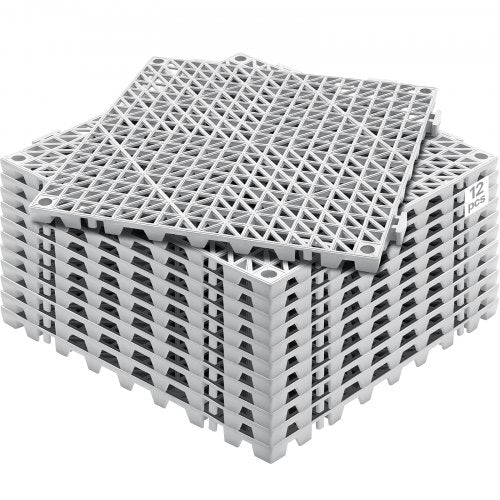 Modular Interlocking Cushion, 12 Pack 12" x 12" Splicing Drainage Mats, Soft PVC Interlocking Drainage Floor Tiles, Non-Slip Drainage Holes for Restroom, Bathroom, Kitchen, Pool, Wet Areas, Gray