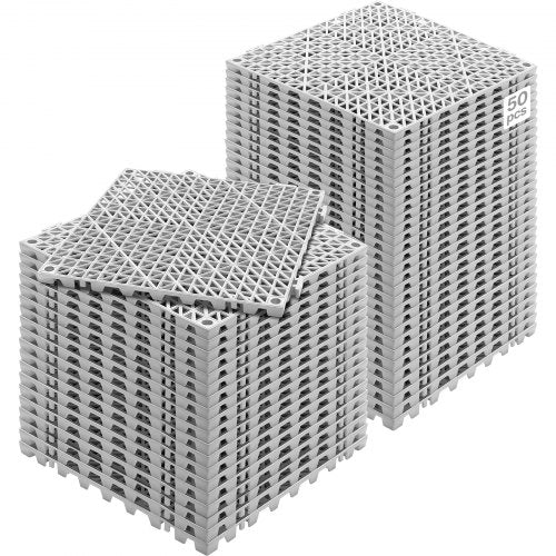 Interlocking Tile 50PCS Gray, Drainage Tiles 12" x 12" Splicing, Soft PVC Interlocking Drainage Floor Tiles, Non-Slip Drainage Holes for Restroom, Bathroom, Kitchen, Pool, Wet Areas
