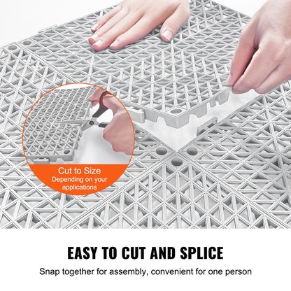 Interlocking Tile 50PCS Gray, Drainage Tiles 12" x 12" Splicing, Soft PVC Interlocking Drainage Floor Tiles, Non-Slip Drainage Holes for Restroom, Bathroom, Kitchen, Pool, Wet Areas